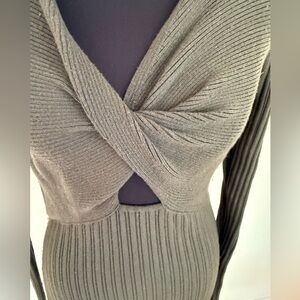 Ramy Brook Olive Cutout Long Sleeve Knit Dress